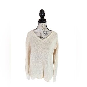 J. Crew Factory V-Neck Slub Cotton Sweater • Medium • Oatmeal Heather Beige
